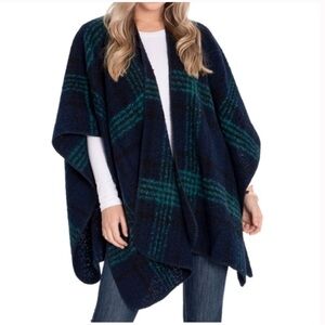 Plaid Textured Wrap Sweater Poncho Scarf